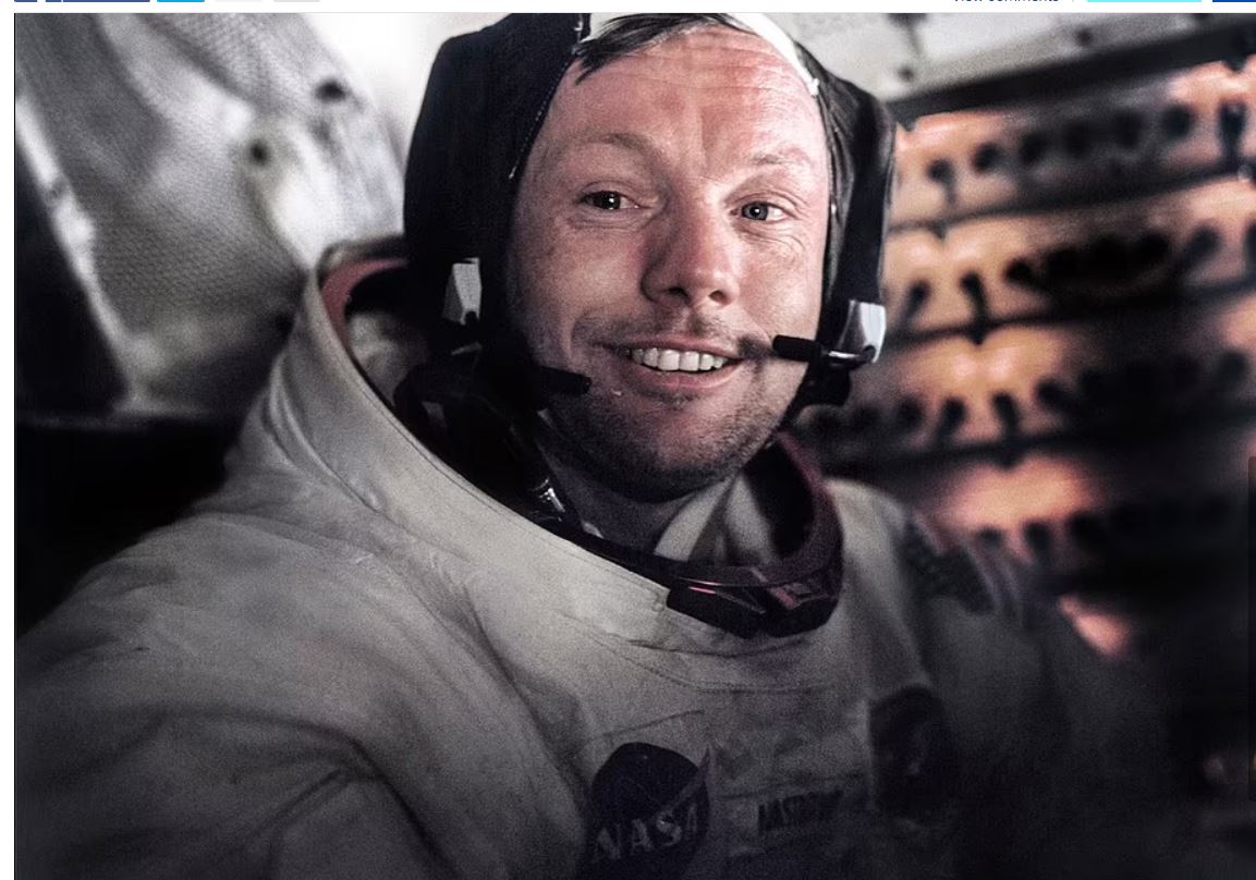 Neil Armstrong este surprins de Buzz Aldrin la câteva momente după istorica lor plimbare în spațiu/foto: nasa