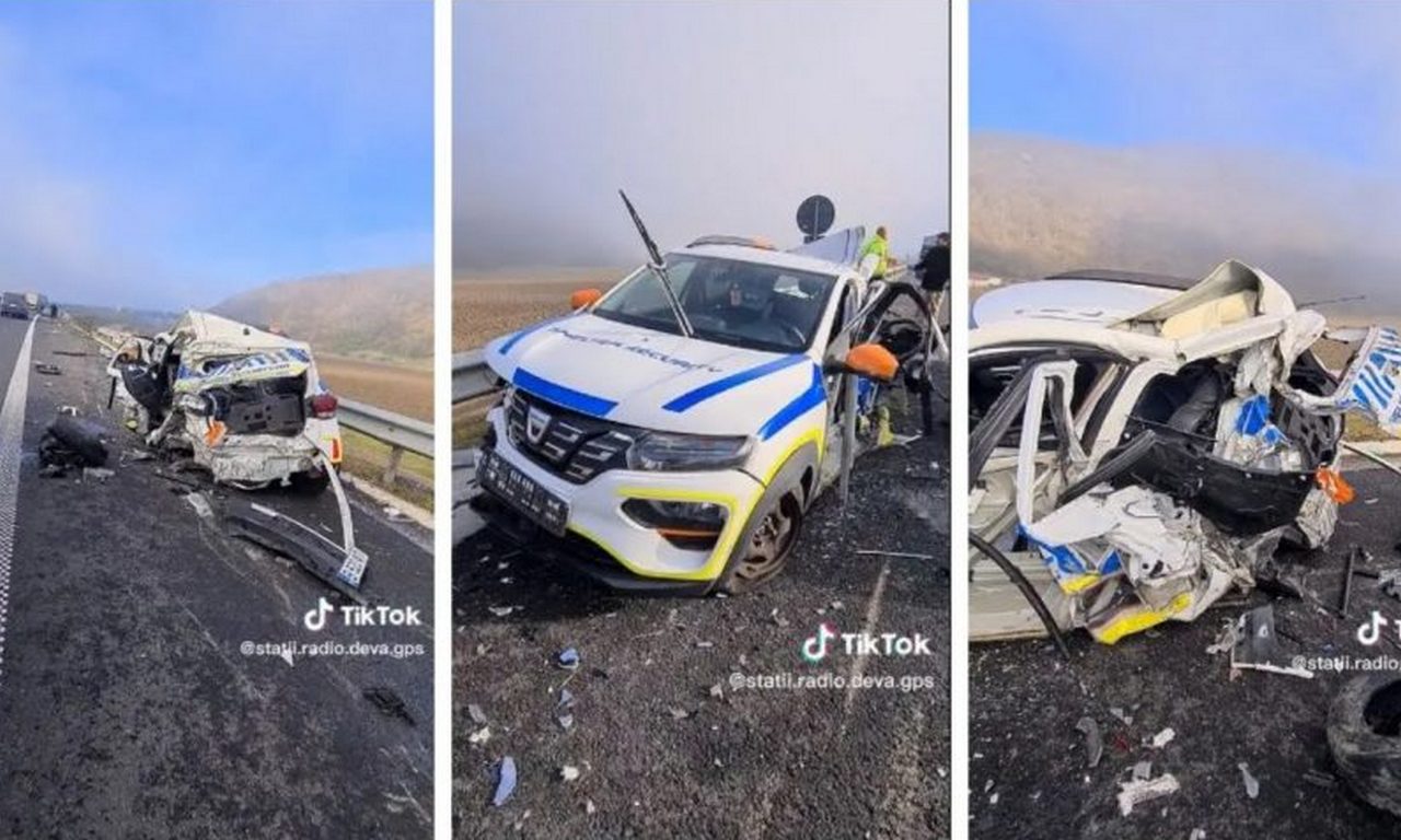 Ce a rămas dintr-o Dacia Spring după ce a fost lovită în plin de o cisternă pe A1. / Foto: soferidinromania.ro