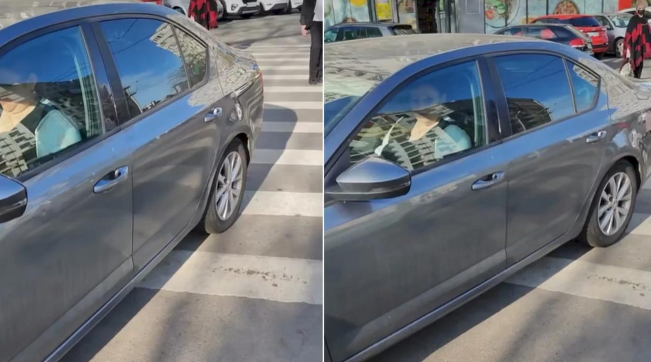 Șoșoacă n-a avut loc în parcare, a parcat ca un șofer „dac liber”, pe trecere. Nu are permis - Foto: Facebook/Ai parcat ca un bou București