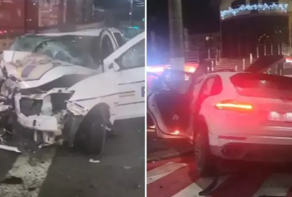 Mașină de poliție spulberată de un Porsche în Maramureș. Trei polițiști grav răniți, unul în comă - Foto: Observatornews - Captura foto