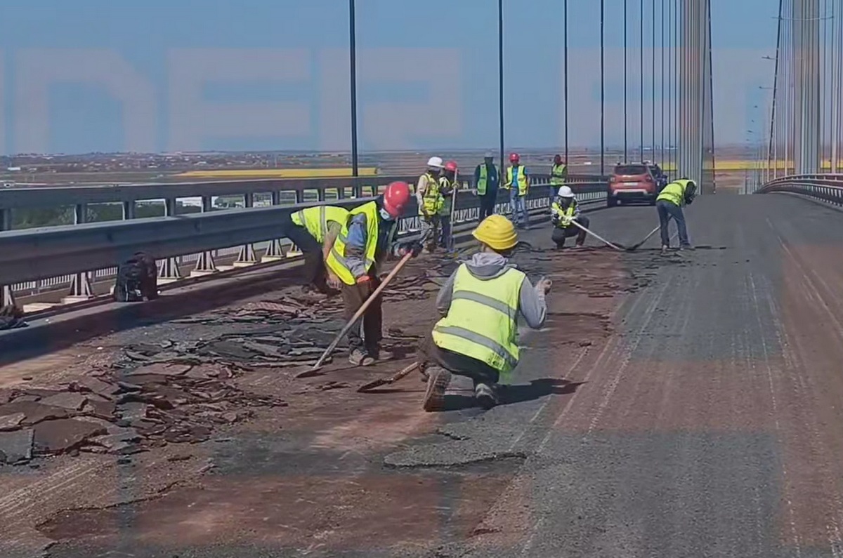 Lucrare de „calitate”! Podul Golden Gate de la Brăila, deschis în 2023, reasfaltat a 5-a oară - Foto: captură ecran