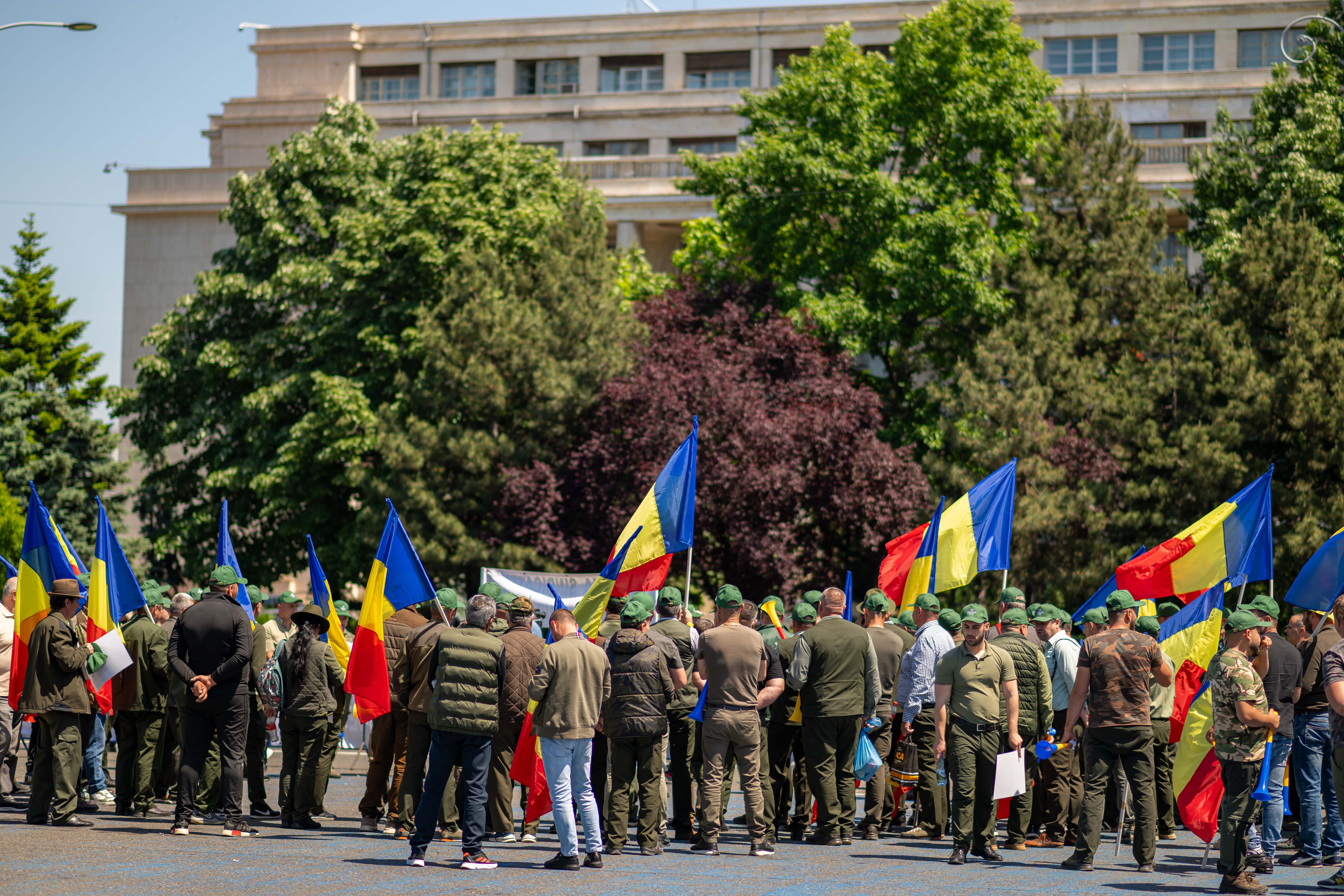 Sindicalisti ai Federatiei Silva protesteaza in fata Guvernului impotriva reorganizarii Romsilva - Foto:INQUAM PHOTOS / Vlad Bereholschi